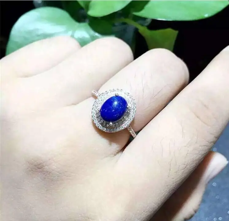 Natural Lapis ring Free shipping Natural real Lapis 925 sterling silver Ring Per jewelry 7*9mm