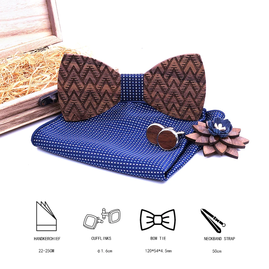 Ties for Men bow tie set Handkerchief wooden Cufflinks bowtie wedding Gift Wooden Ties Gravata set wedding gift for man