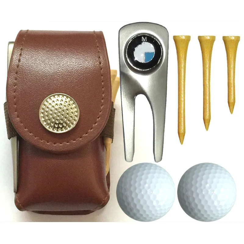 Leather Golf Ball Pouch Mini Golf Waist Bag Hold 2 Balls One Fork 3 Tees Small Golf Ball Bag Golf Accessories