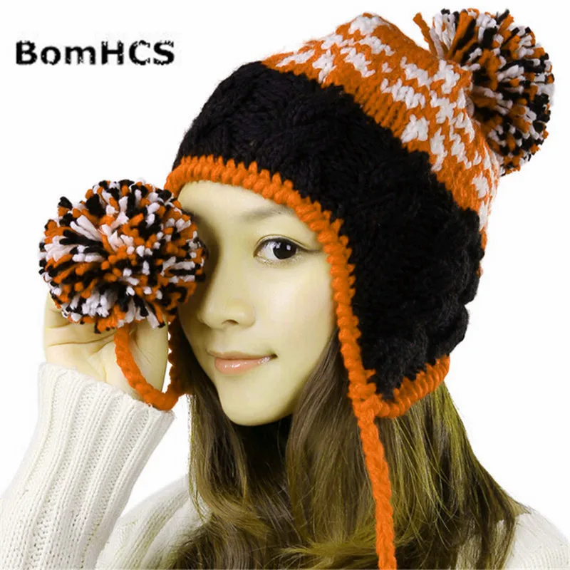 BomHCS Fashion New Winter Warm Ski Ear Muff Beanie Women Lady Handmade Wool Knitted Hat  Cap