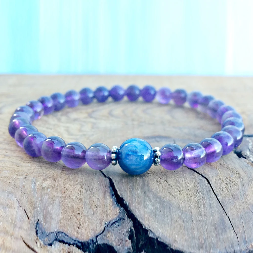 MG0458 New Design 6 mm Amethyst Bracelet Trendy Natural Kyanite Bracelet Healing Crystals Wrist Mala  Protection Bracelet