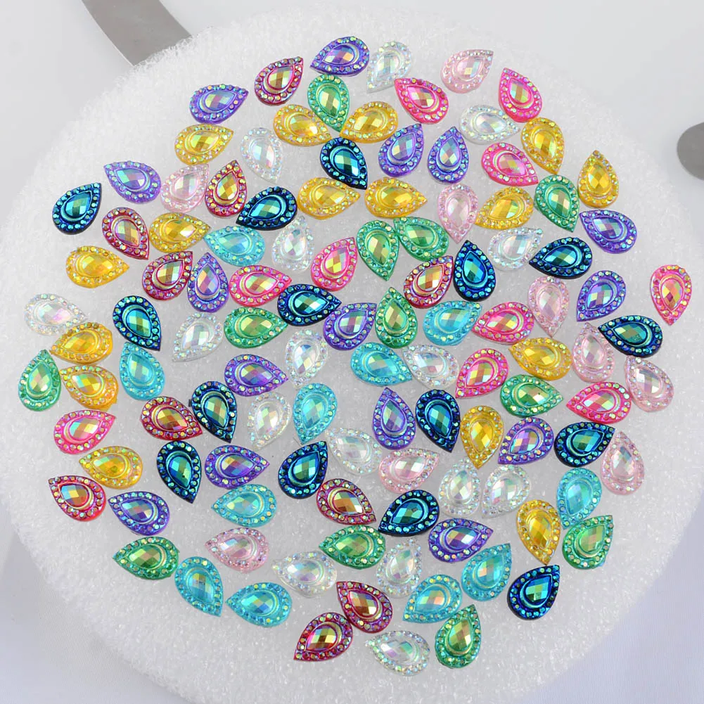 BOLIAO DIY AB Color 60Pcs 8*12 mm ( 0.31*0.47 in ) Drop Mix Rhinestones Flatback Resin Glue Scrapbooking Craft/Home Decoration