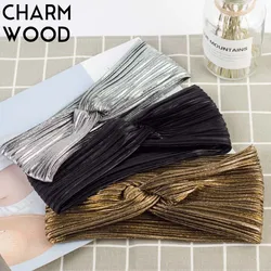 CHARM WOOD Women's Metallic Color Folded Headband Summer Breathable Elastic Spa Headbands for Girls Mesh Hair Band Accessory