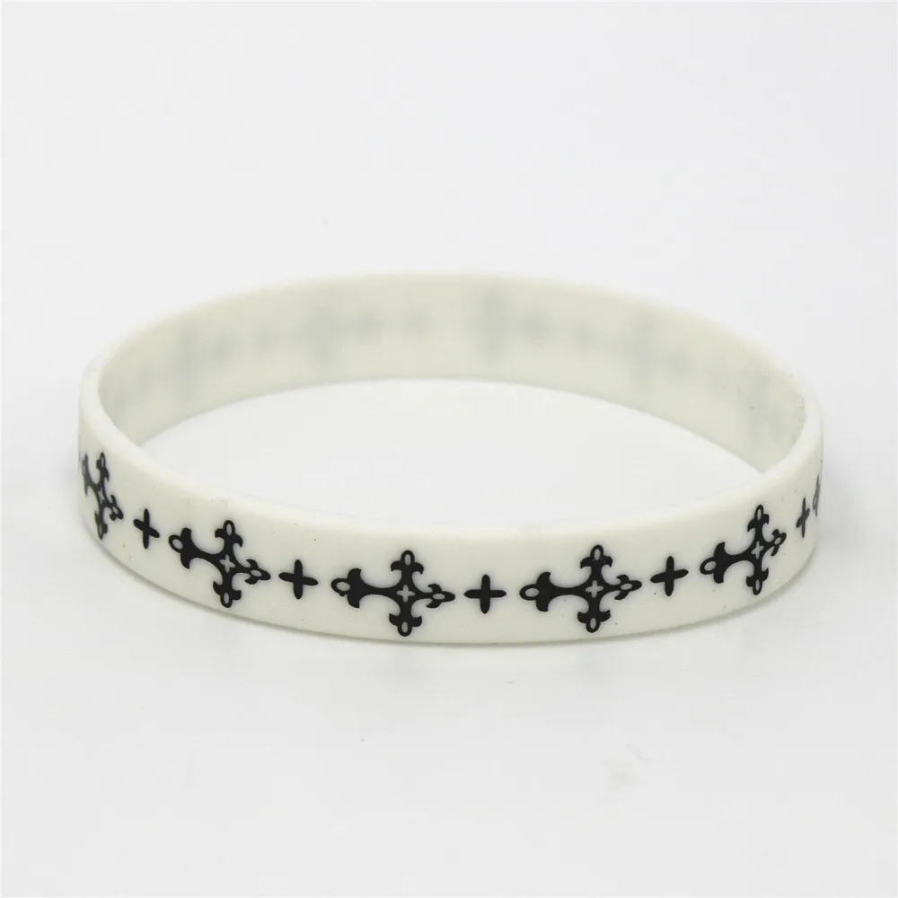 1PC Jewelry Casual Cross Silicone Wristband Black White Sports Rubber Bracelets&Bangles Simple Religious Charm Gifts SH127