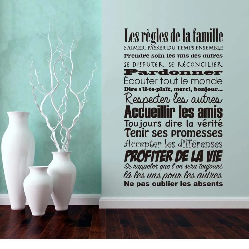 French Family Rules Vinyl Wall Sticker Wall Decals Wall Art for Living Room Home Decor House Decoration Poster 59 cm x 93 cm