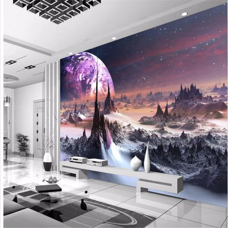 beibehang Papel de parede personaliseren Livre Shi Pping 3D Torre Bonita Fantasia Universo Planet Papel de Parede Do Fundo