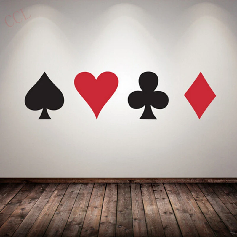 Poker Decal Pro Cards Spade Club Heart Diamond Wall Sticker Suit Playing Game Room Night Basement Casino Dealer Deal Bet King