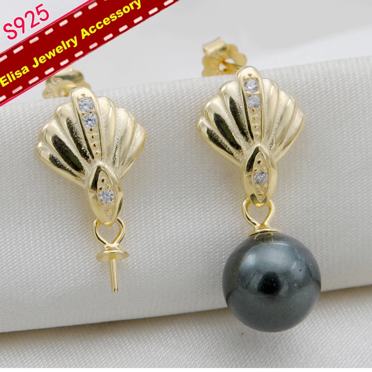 

Shell Design Pearl Earrings Holder S925 Sterling Silver Earrings Settings Women DIY Pearl Jewelry Accessory 3Pairs/Lot