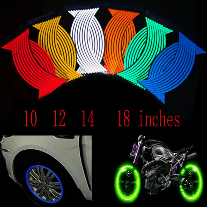 16 Pcs Strips Motorcycle Wheel Sticker Reflective Decals Rim Tape Bike Car Styling For       Harley BMW