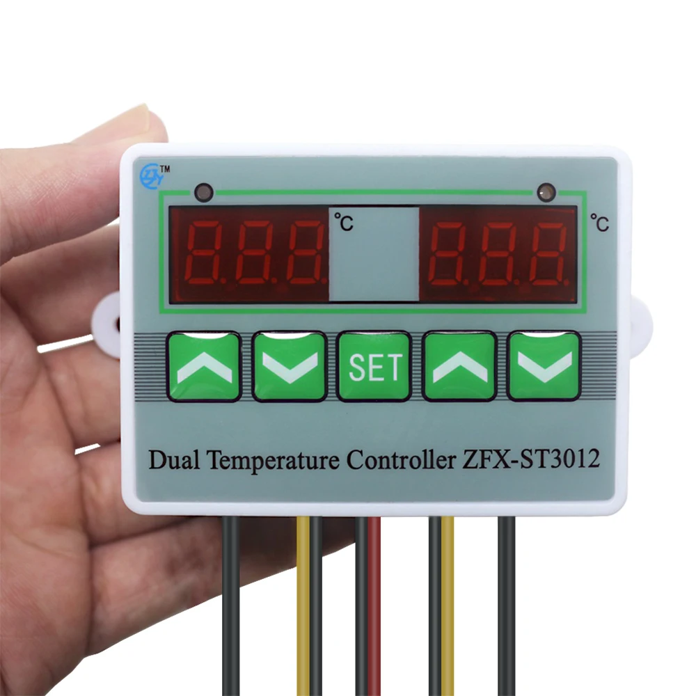 Dual Thermostat for Incubator Temperature Controller 110V 220V 12V Temperature Control Switch Two Relay Output with Dual Sensor