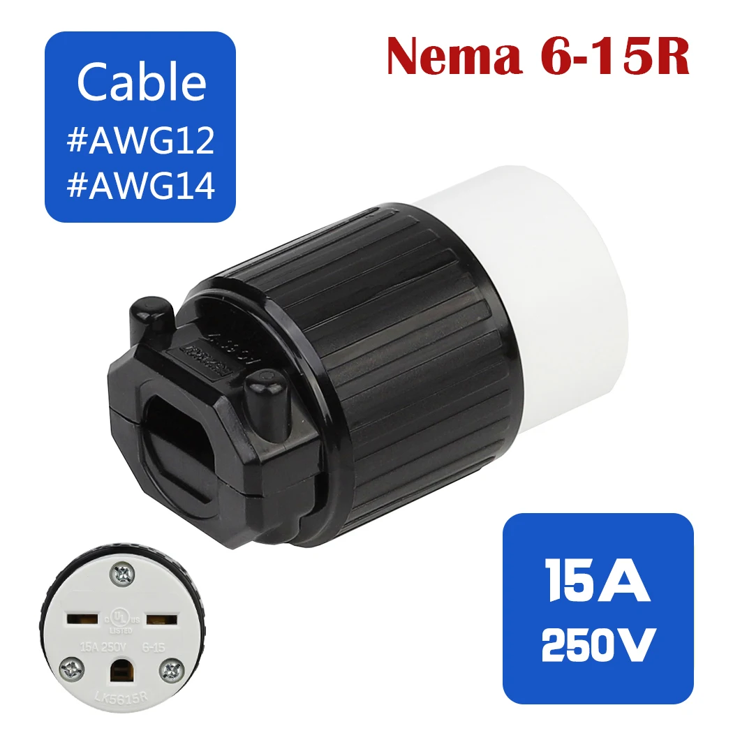 NEMA 6-15R  Self-wiring socket,15A/250V,US self-wiring connector,American Standard Industrial 3 hole  Female Plug