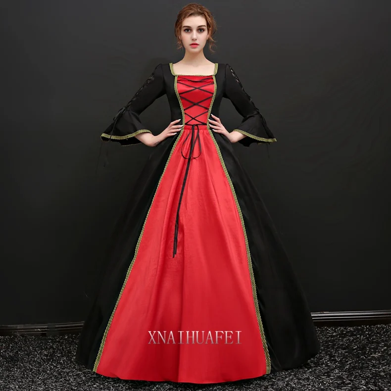 long flare sleeve black red queen venice carnival queen ball gown medieval dress Renaissance Gown Victoria/Antoinette