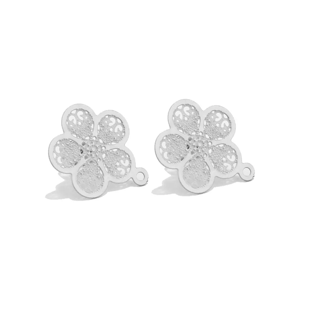 60pcs 15mm Stainless Steel Hollow Flower Circle Earrings Base Connectors Accessories For DIY Fashion Earring