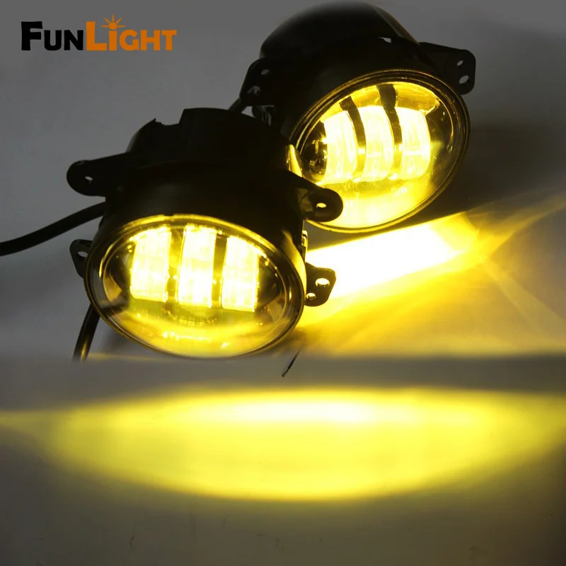 A Pair 4 inch Round Front  Yellow Fog Light /Driving light 30W 3000K LED Fog Headlight For Jeep Wrangler 2007-2016