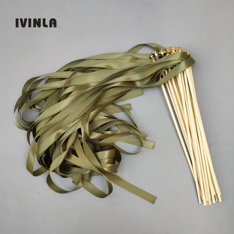 

50pcs/lot dark green wedding wands with gold bell for wedding decoration