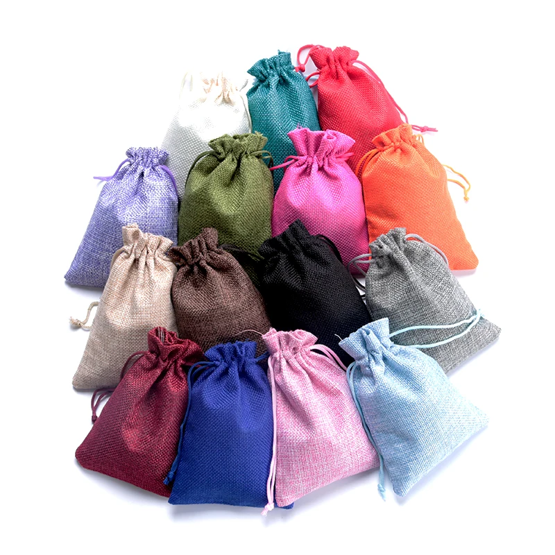 

50Pcs 7x9CM Small Linen Jute Bags Multi Colors Candy Gift Bag Favor Wedding Decoration Charms Jewelry Packaging Bags Can Custom