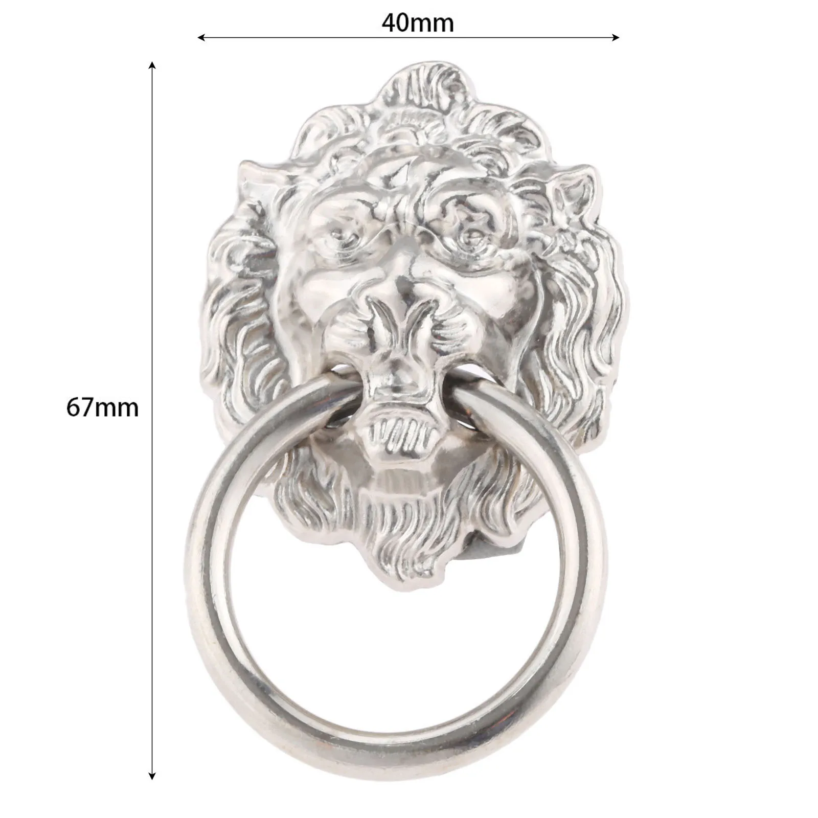 1Pc Lion Head Door Knocker Ring Drawer Pull Knobs Dresser Drop Rings Silver Cabinet Pull 40*67mm