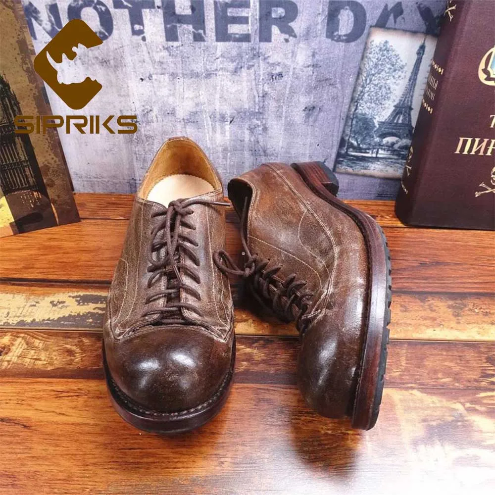 Sipriks Mens Casual Leather Shoes Unique Handmade Goodyear Welted Shoes Big Round Toe Footwear Shoes Leather Sole With Rubber 45