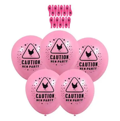 

Caution Hen Party Printed Pink Balloons Decoration Accessories Bridal To Be Bachelorette Hen Night Carnival Funny fancy dress