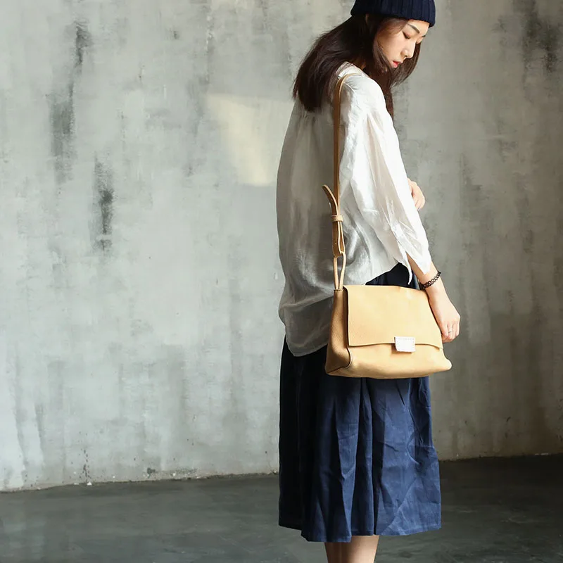 

Vendange original new literary and art retro rice white cowleather messenger bag handmade leather bag 2411