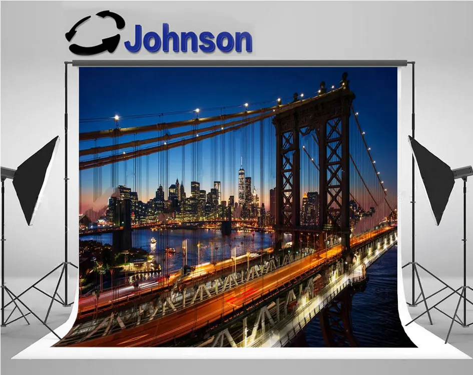 

New York Sunset Over Manhattan Brooklyn NIGHT City Skyline Bridge backdrop High quality Computer print Scenery background