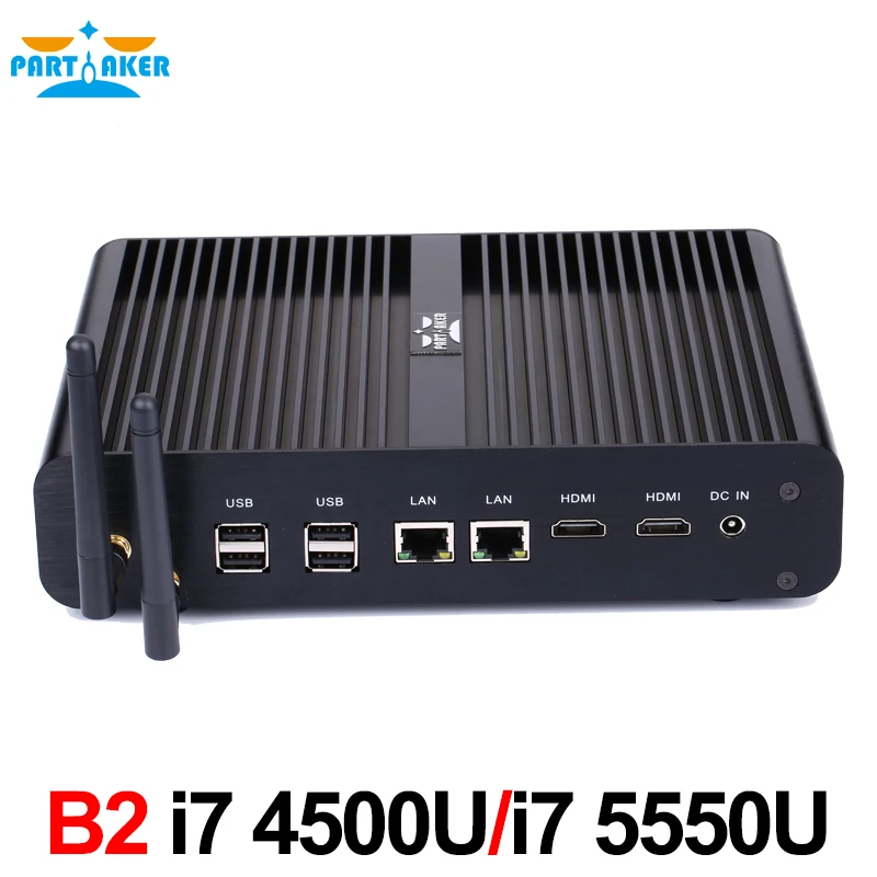 Partaker B2 팬리스 미니 PC, 윈도우 리눅스, 인텔 코어 i7 4500u, i7 5550u, 베어본 맥스 16G RAM, 512G SSD, 1TB HDD, 와이파이 HDMI