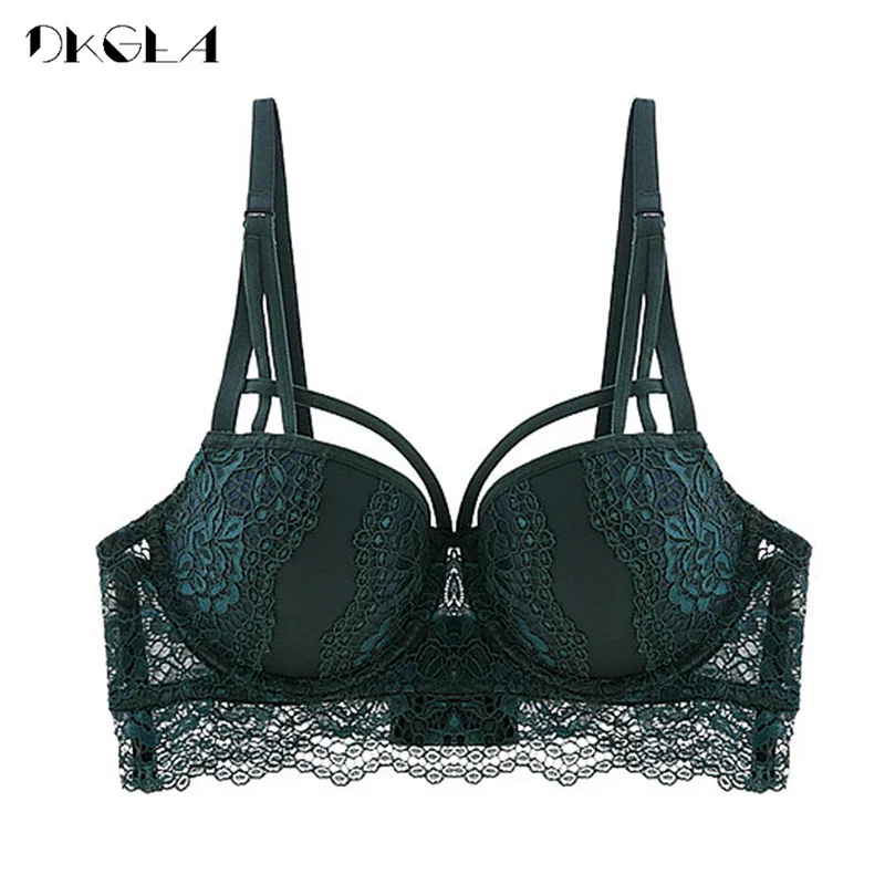 New Top Sexy Bra Green Brassiere 32 34 36 38 Size Underwear Cotton Thick Women Bras Lace Lingerie Embroidery Push-Up Bra Black