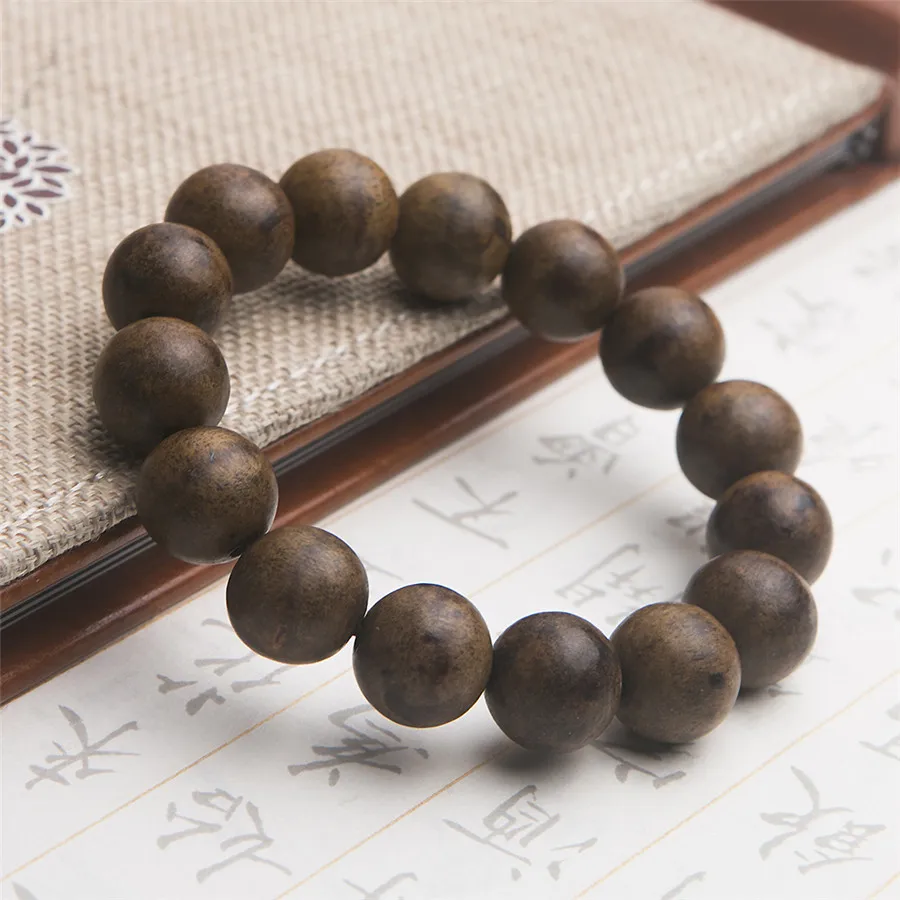 Natural Fragrant Agilawood Aloeswood Beads Bracelet Prayer Round Wood Beads 16mm Charms Stretch Wood Bracelet AAAAAA