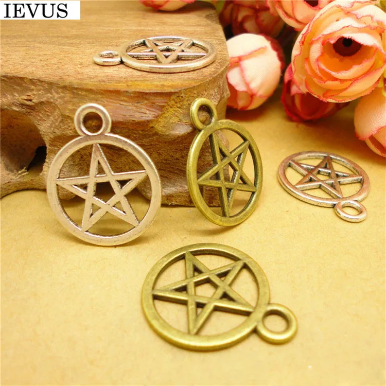 Hot selling 6 Pieces/Lot 25mm*20mm pentagram charms bronze plated five-pointed star charm for jewelry making