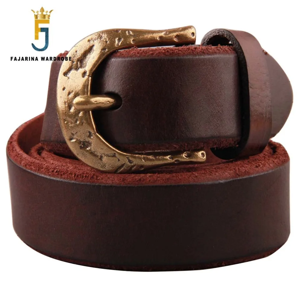 FAJARINA Unique Novelty Design Pure Genuine Leather Retro Men's Solid Brass Clasp Buckle Quality Belts for Male Female N17FJ186