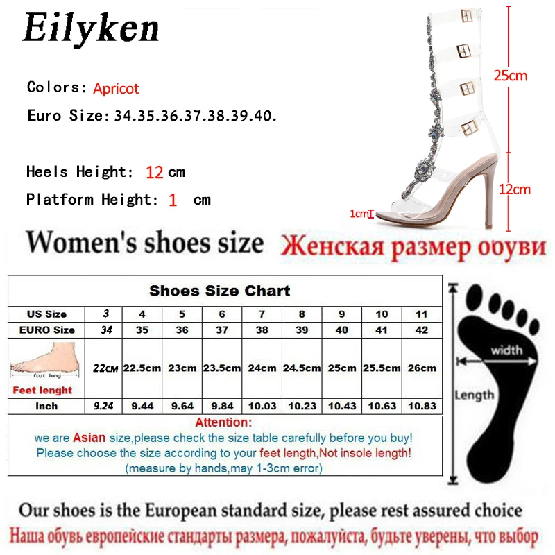 Eilyken PVC Transparente CRYSTAL Sandals Woman Sexy Open Toe High Heels Shoes Summer Party Gladiator Pumps Size 42