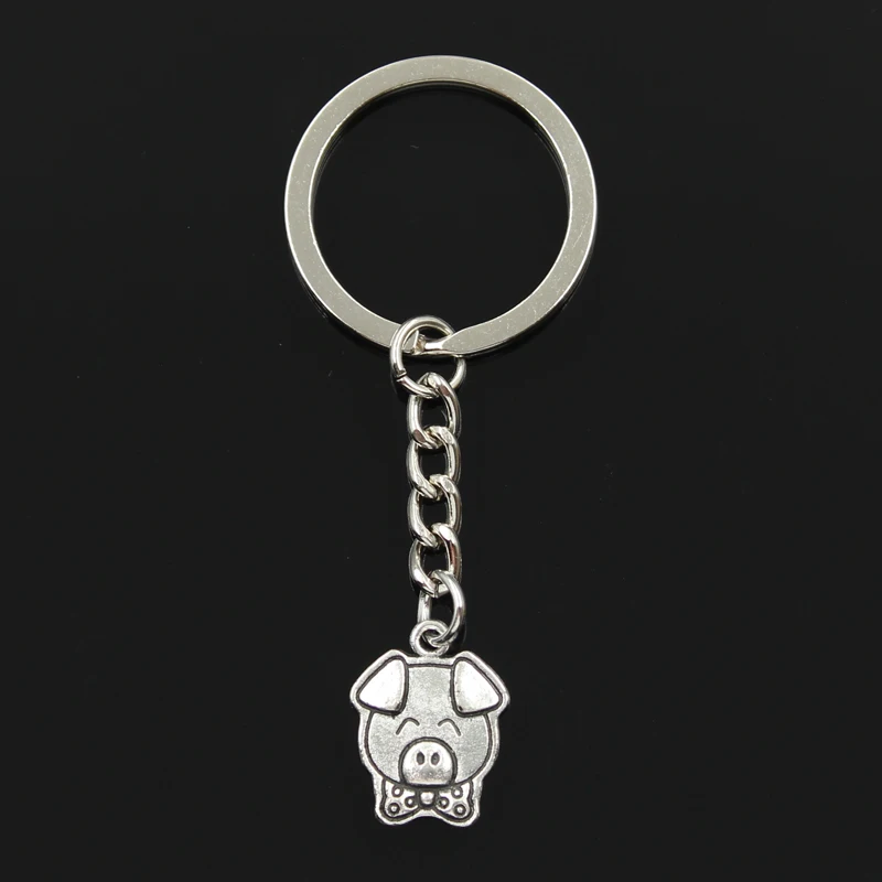 Di modo 30 millimetri Anello Chiave del Metallo Keychain Della Catena Chiave Dei Monili di Bronzo Antico di Colore Argento Placcato Pig 20x15mm del