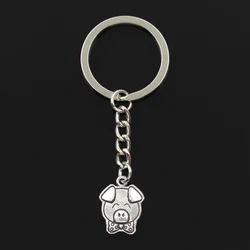 Fashion 30mm Key Ring Metal Key Chain Keychain Jewelry Antique Bronze Silver Color Plated Pig 20x15mm Pendant