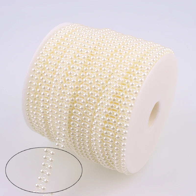 Flat Back Plastic Pearl Trim Artificial Ivory White 2 Rows 4mm Half Round Pearl Beads String Trim Chain Sew Pearl cup chains