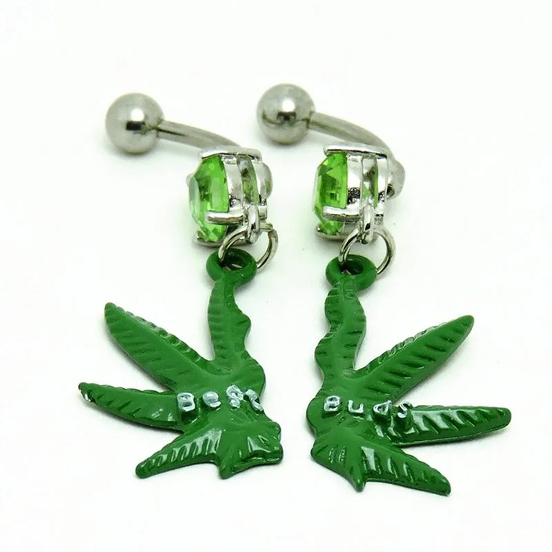 2 pcs/lot Summer Style Green Maple Leaf Belly Percing Nombril Sexy Navel Piercing BellyRing Lovers Body Jewelry Dangle Earrings