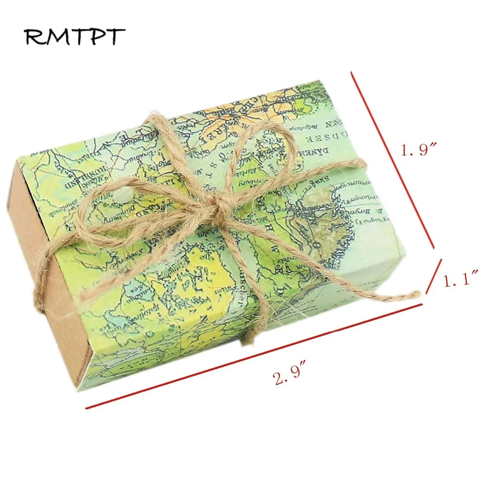 RMTPT 50pcs/Lot World Map Drawers Design Candy Gift Boxes Baby shower Birthday party Craft Paper Case for Wedding Favors