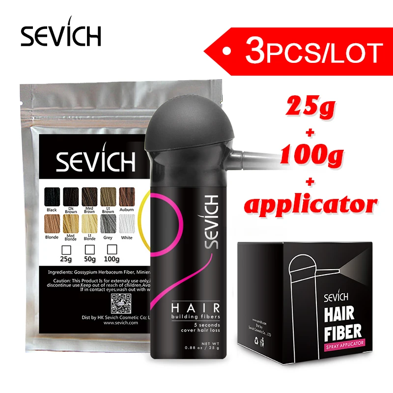 

sevich 100g 3pcs/lot keratin hair building fiber powder spray for hair loss thin to thicken concealer black regrow full unsex