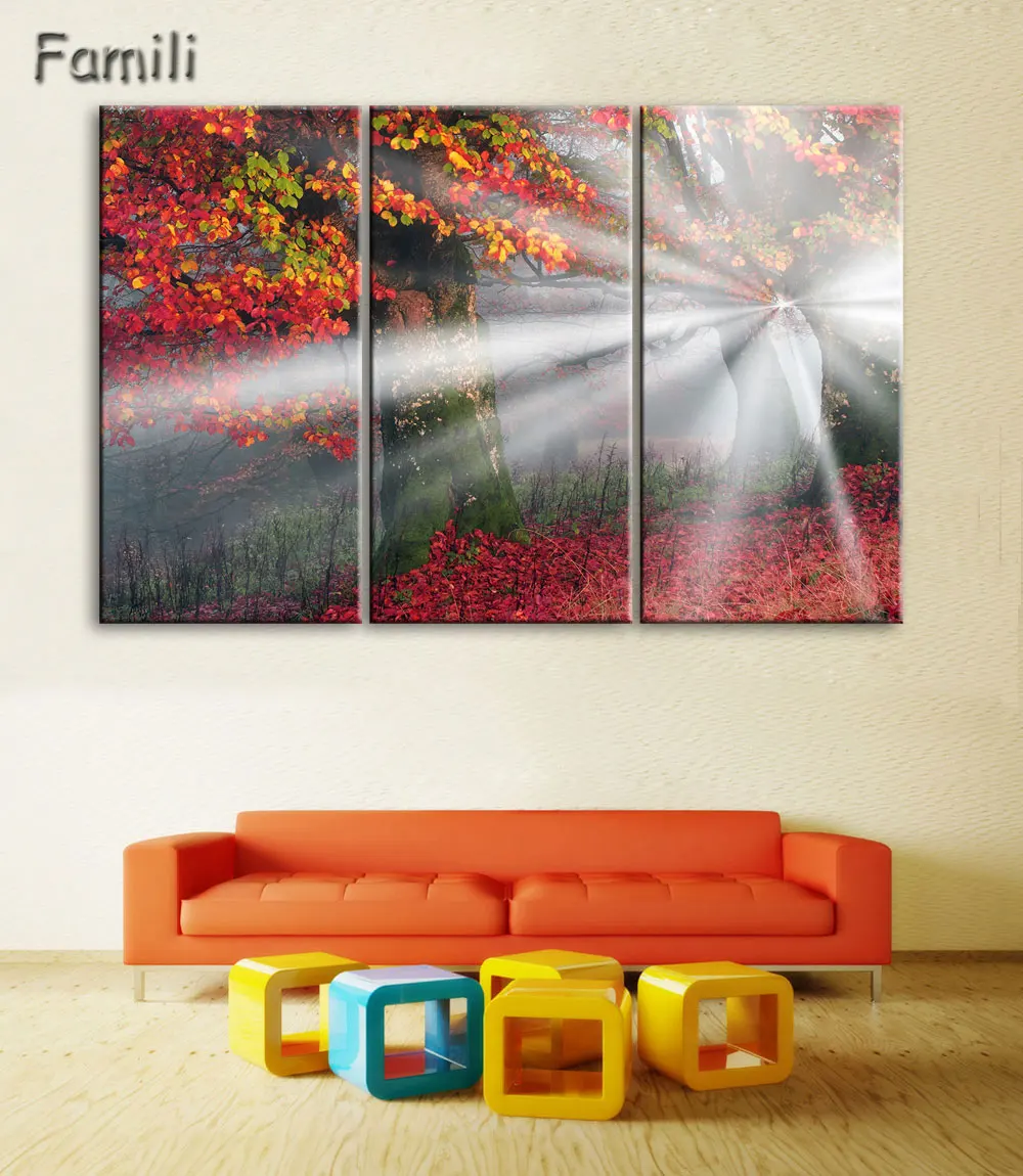 Autumn Maple Leaf Canvas Painting On The Wall Pictures For Living Room Unframed 3Pcs Flower Cuadros Decoracion Modular Pictures