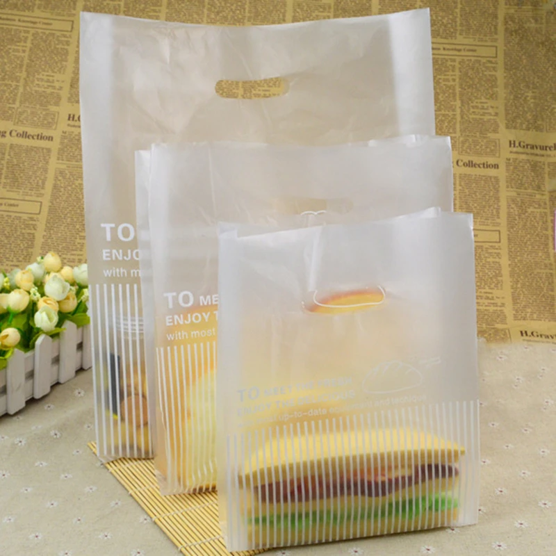 Disposable Plastic Take-out Package Bag, Restaurant Shop Tools, Nontoxic Bread Bag, White Packing Tools, 100Pcs