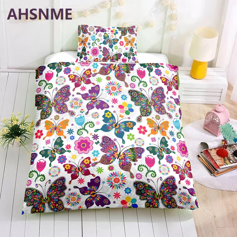 

AHSNME Special Promotion! ! ! Children's Cartoon Bedding Set Butterfly and Flowers Sweet Girl's Room Quilt Cover Home Textiles