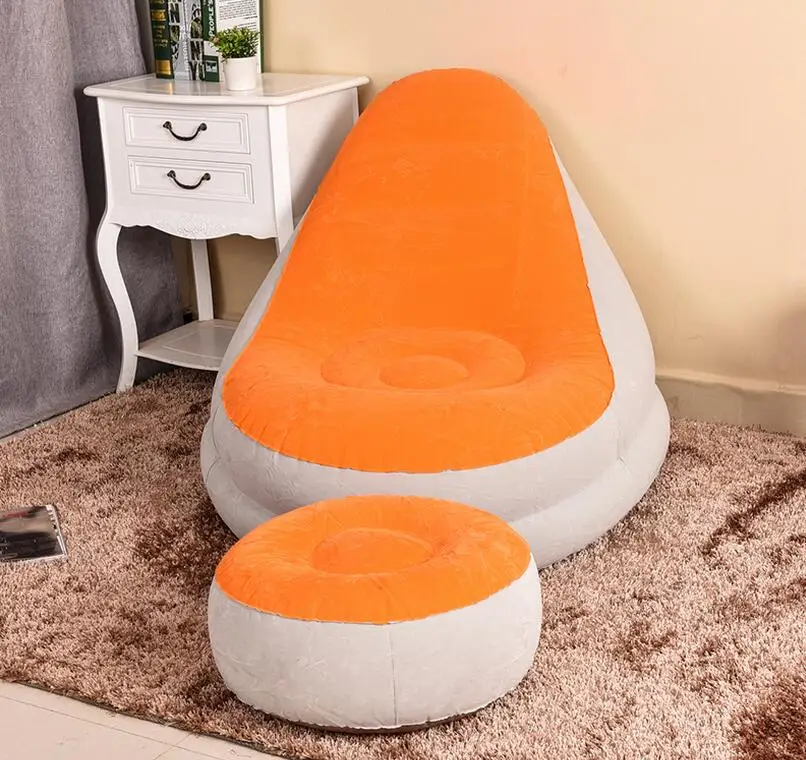 Grey, orange, green colors inflatable flocking PVC lazy sofa bed small apartment folding nap BEAN BAG SOFA, ottoman chairs