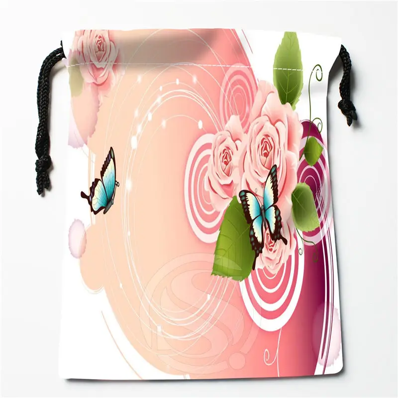 New Butterfly flowers printed storage bag 18*22cm Satin drawstring bags Compression Type Bags Customize your image gifts