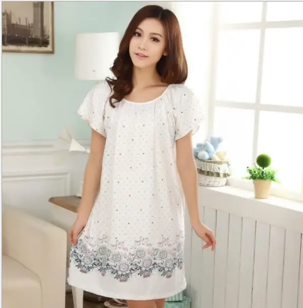 여성용 플러스 사이즈 나이트 가운 2022 Summer Dressing Gowns Girls Nightshirts Nightdress Cotton And Silk Sleepshirt L-XXL E1082