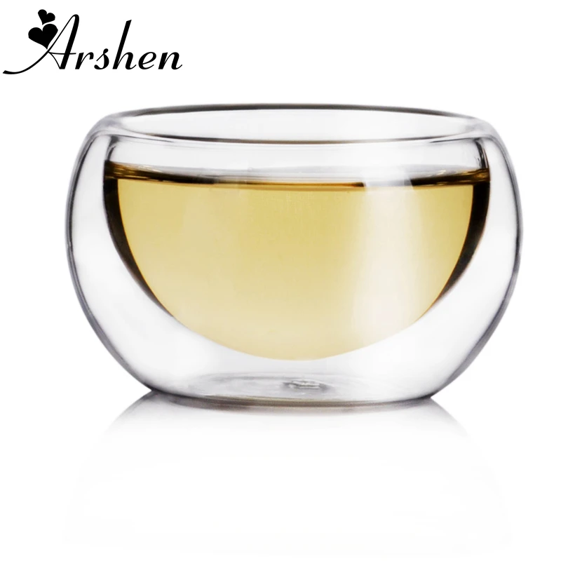 Arshen Durable 50ml Heat Resistant Double Wall Layer Tea Cup Healthy Elegant Clear Water Drinking Cup Flower Tea Cups Glassware