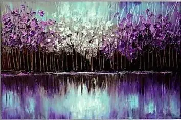 

Hand Painted Modern Abstract Knife Palette Plant Oil Painitng on Canvas Handmade the Purple Tree in the River Decorative Home