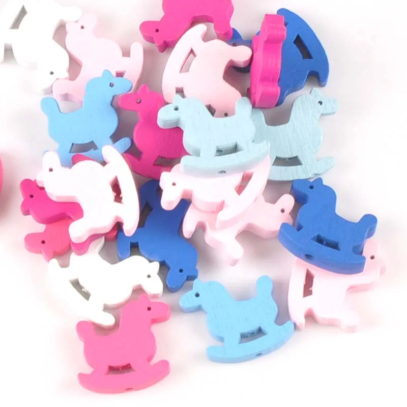 20pcs Mixed Color hobbyhorse Wooden Spacer Beads For Pacifier Clips making DIY 23x21mm MT1461X