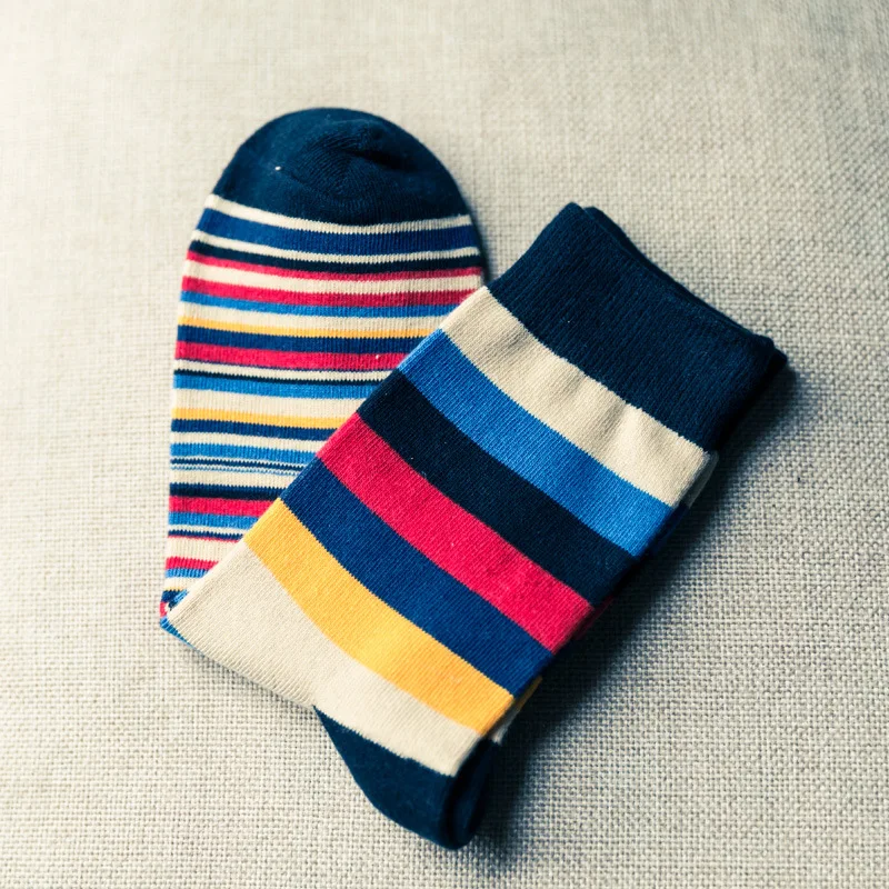 10PCS=5pairs Mens Cotton Dress Socks Plus Large Big Size 44, 45, 46, Chromatic Stripe Socks Calcetines Happy Funny Sox Meias