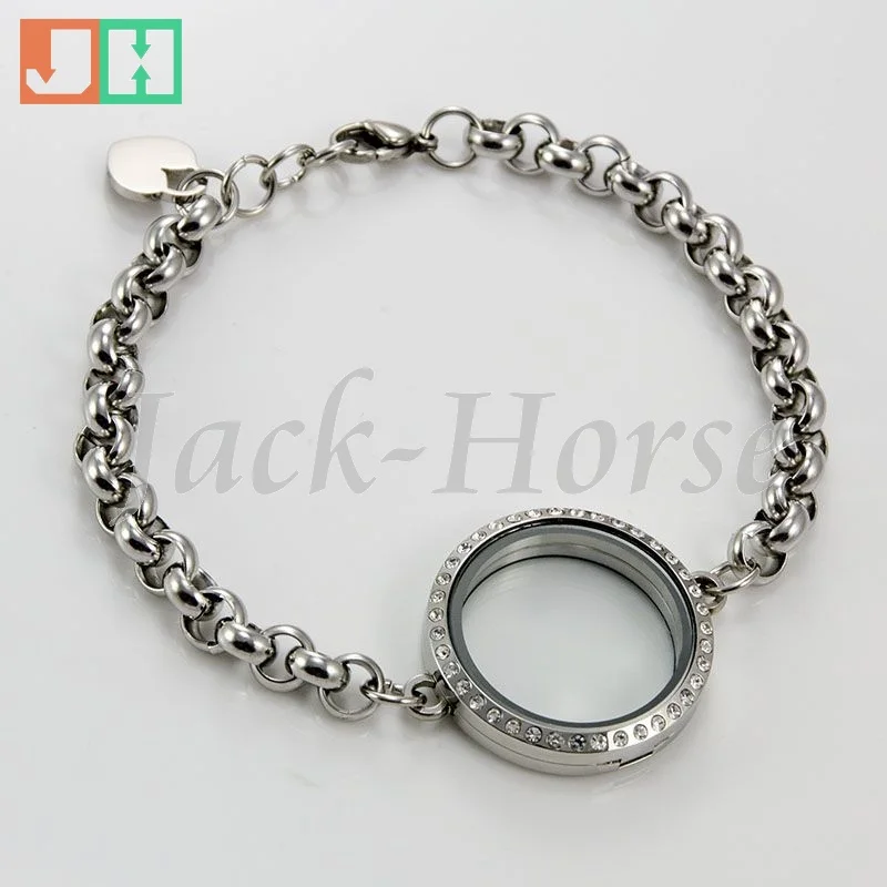 

Free shipping New style 30mm crystal 316L stainless steel magnet floating locket chain locket bracelet