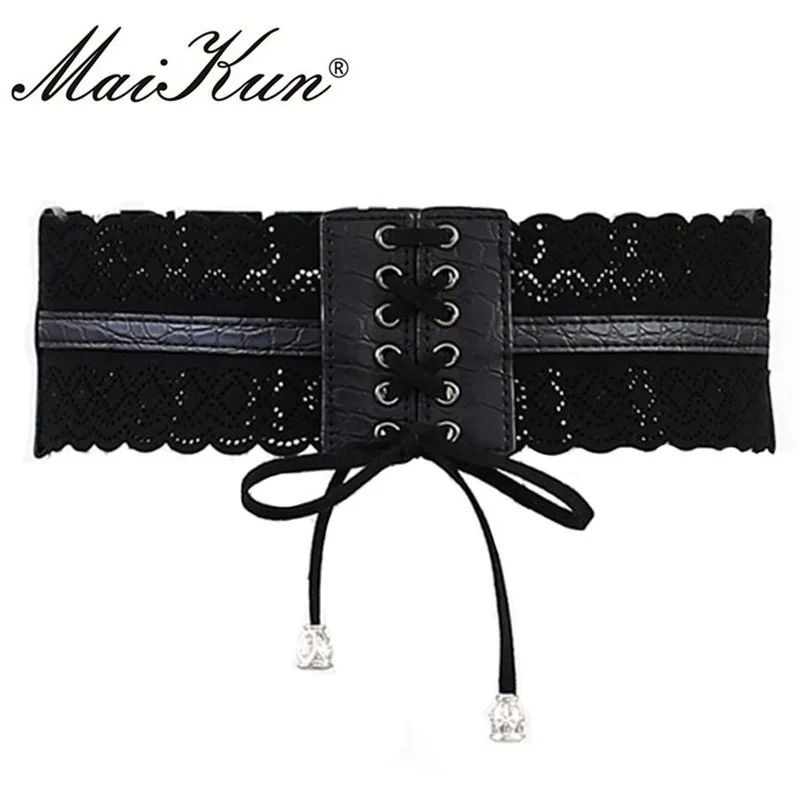 Maikun Elastic Wide Belts for Women High Quality PU Leather Female Belts Hollow-out Design Corset for Dress Skirt