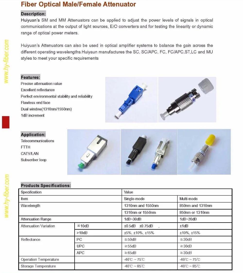 

FC-SM 9/125um Build Out Attenuator, Male-Female Attenuator, 0dB ~ 30dB